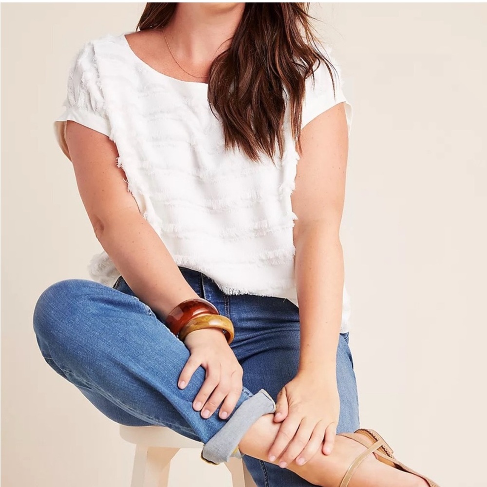 Anthropologie Maeve White Short Sleeve Top